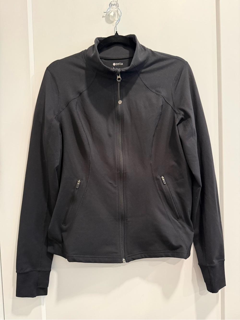 Zella Black Women's Full-Zip Studio Athletic Mock Neck Jacket - Size L